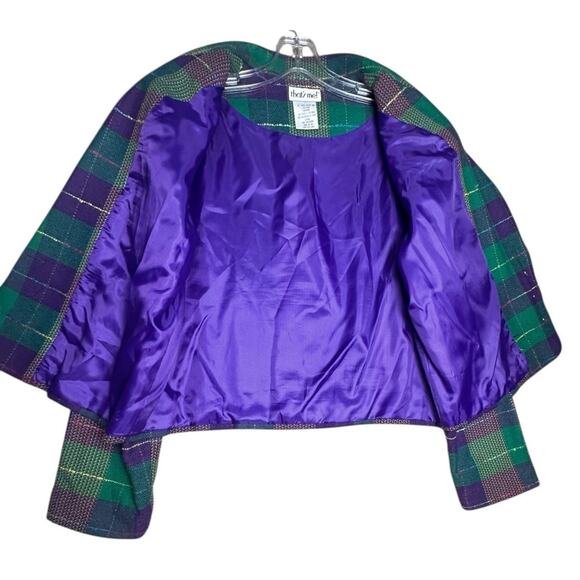 Vtg 90s Cropped Blazer Women Jr Sz 13/14 Plaid Tweed Academia Y2K Clueless Retro - Picture 3 of 16